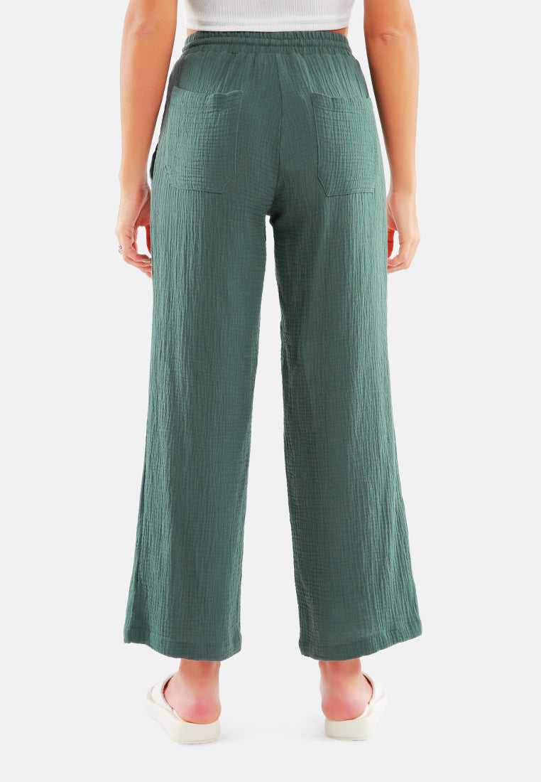 drawstring casual lounge wide pants by ruw#color_matt-green