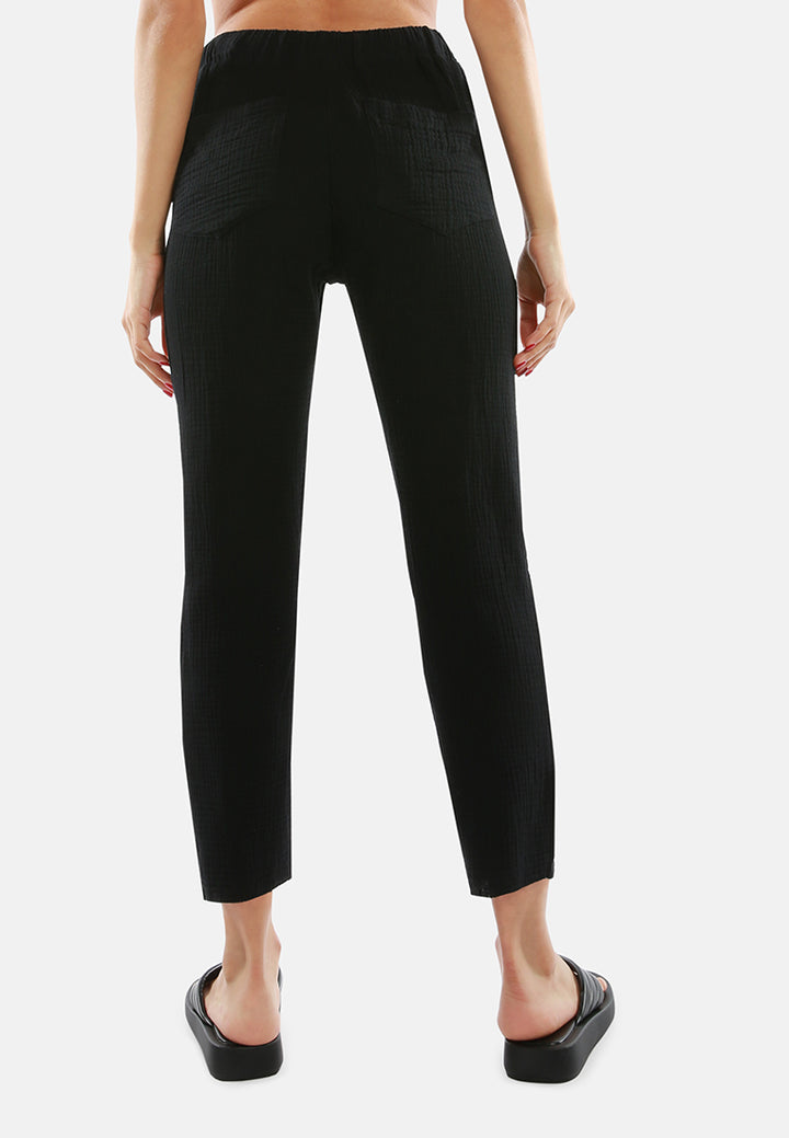 drawstring narrow bottom summer pants by ruw#color_black