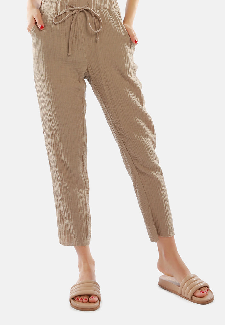drawstring narrow bottom summer pants by ruw#color_khaki