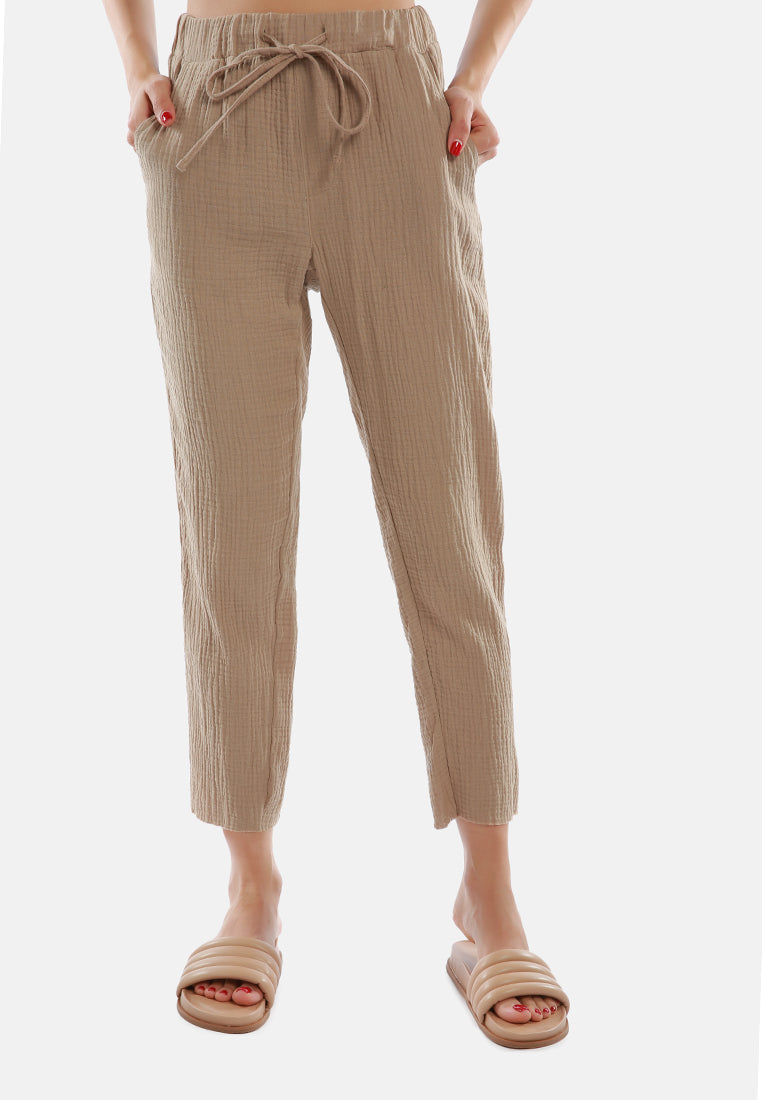 drawstring narrow bottom summer pants#color_khaki