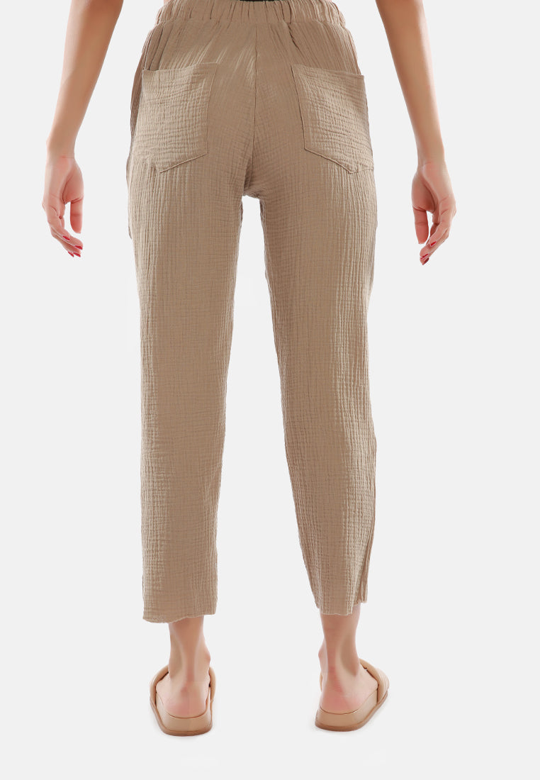 Buy BIBA Grey Solid Narrow Cotton Flax Womens Pants | Shoppers Stop