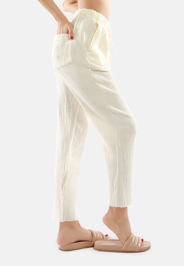 drawstring narrow bottom summer pants by ruw#color_beige