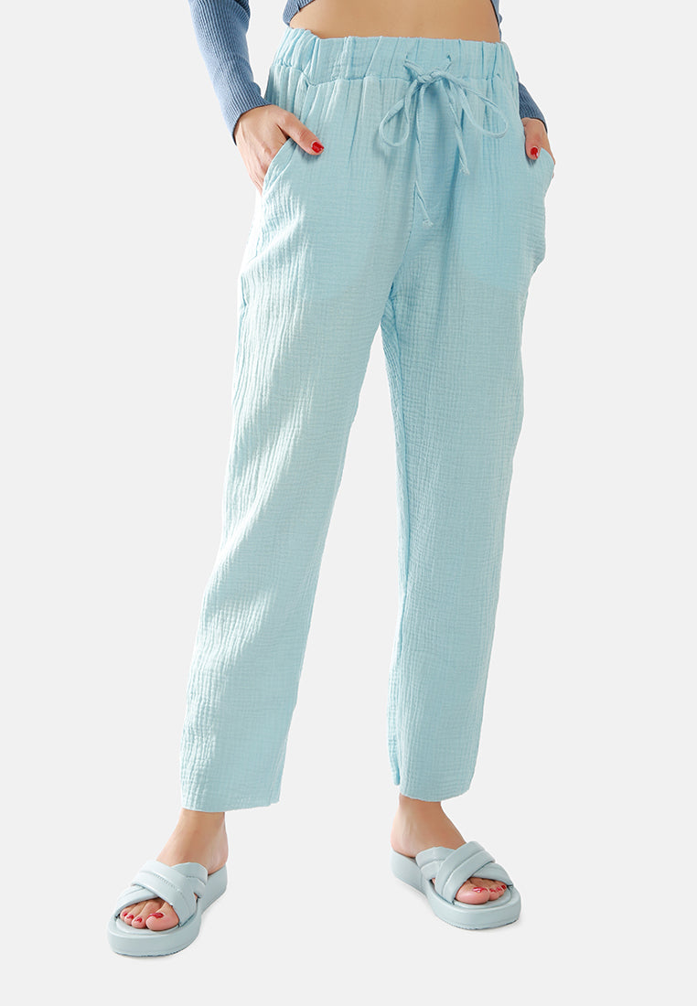 drawstring narrow bottom summer pants by ruw#color_light-blue