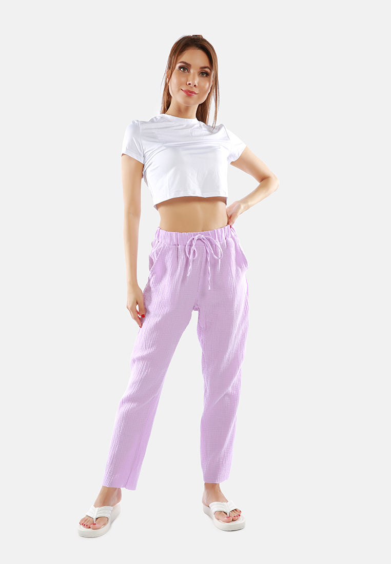 drawstring narrow bottom summer pants by ruw#color_purple