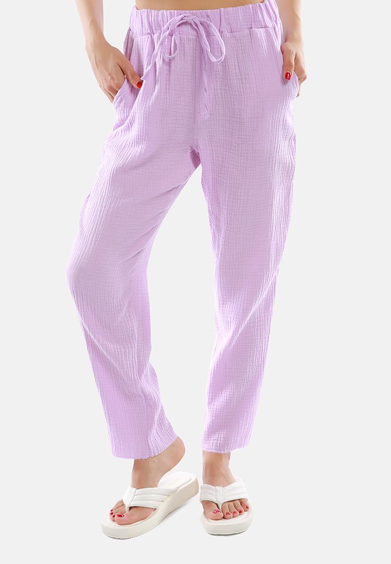 drawstring narrow bottom summer pants by ruw#color_purple