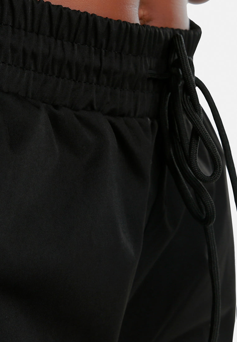drawstring utility pocket cargo pants#color_black