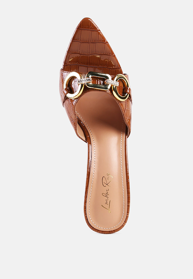 drippin hot metal chain detail high heel sandals#color_tan