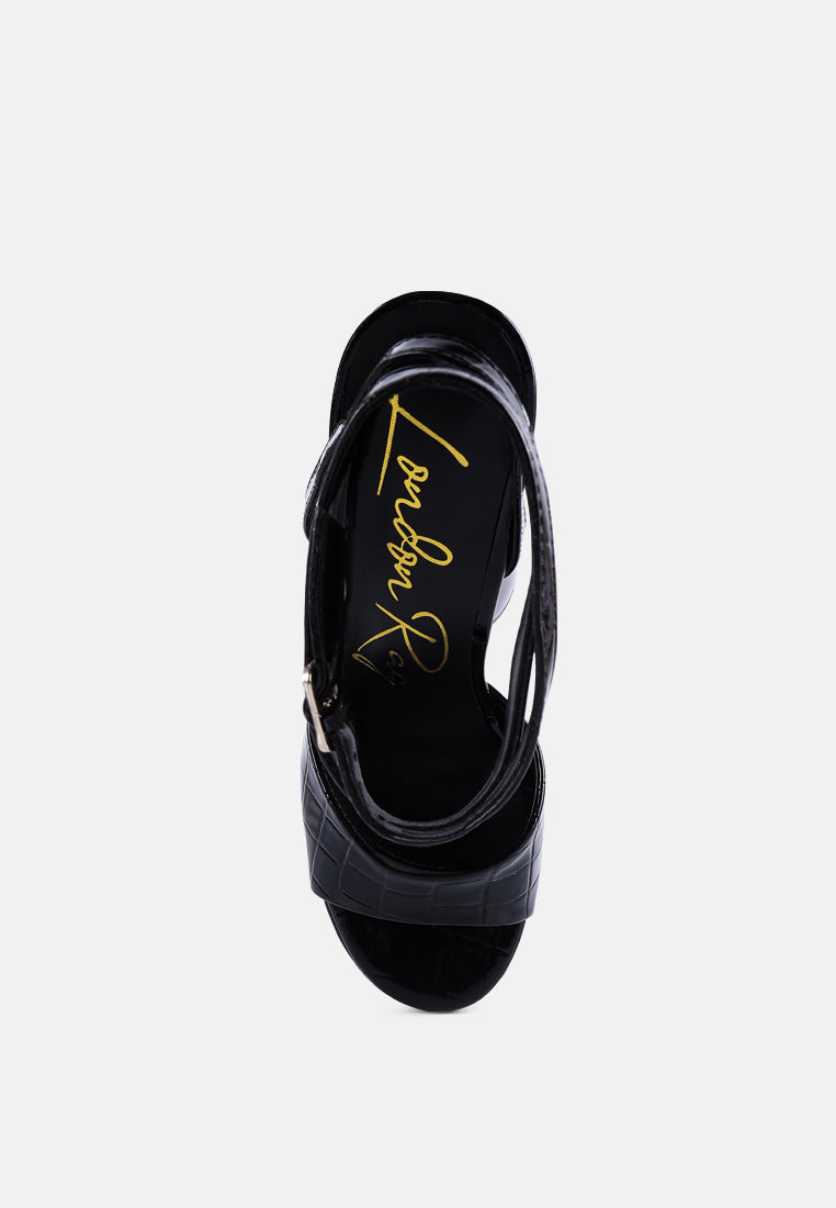 drop dead patent croc ultra high platform sandals#color_black
