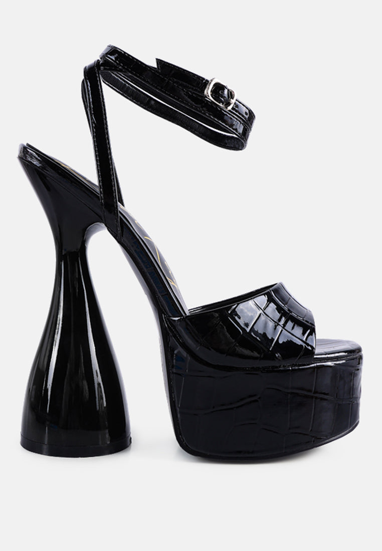 drop dead patent croc ultra high platform sandals#color_black