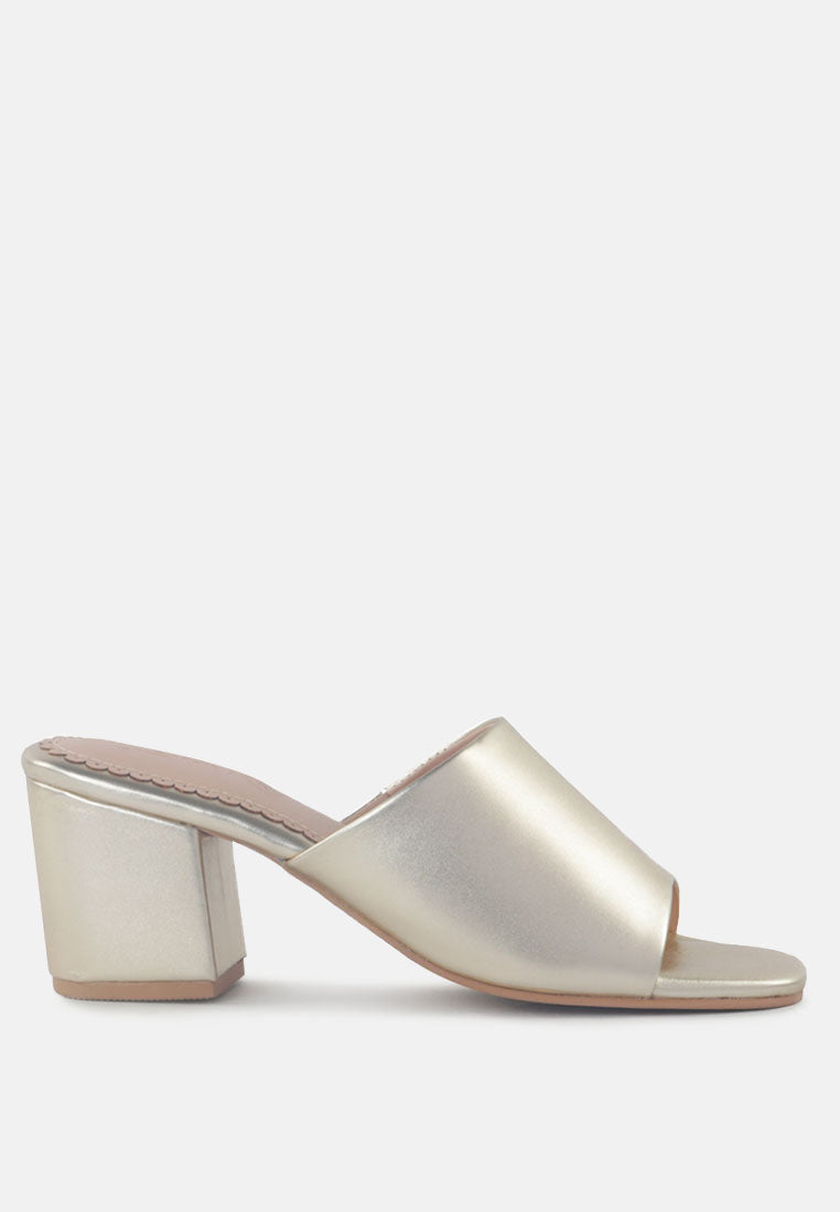 dumpllin metallic faux leather slip-on block heel sandals by ruw#color_gold