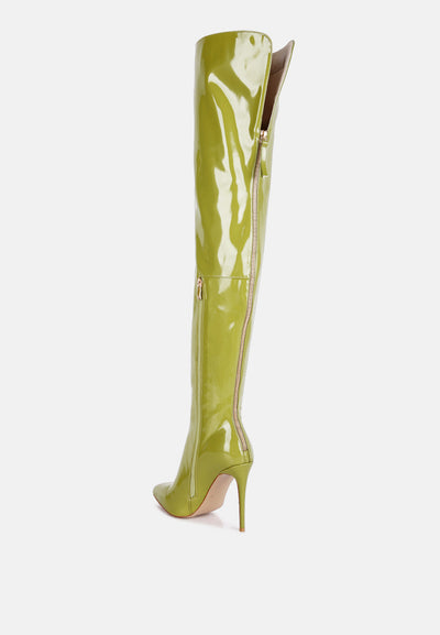 eclectic patent pu long stiletto boots#color_neon-green