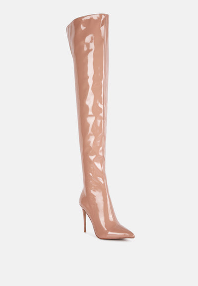 eclectic patent pu long stiletto boots#color_nude