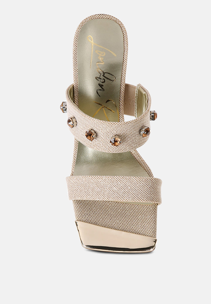 edm queen diamante embellished glitter sandals#color_beige