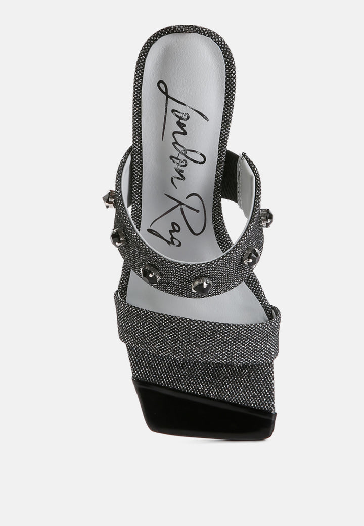 edm queen diamante embellished glitter sandals#color_black