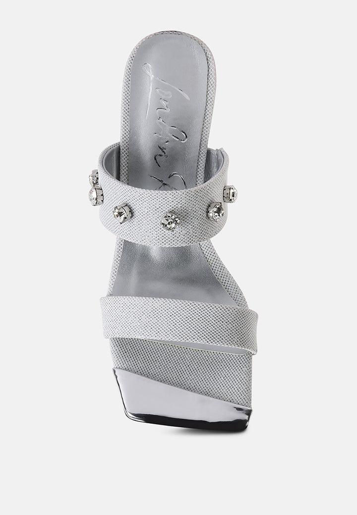edm queen diamante embellished glitter sandals#color_silver