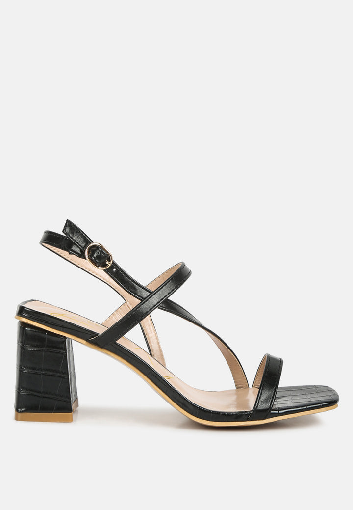 effieo croc texture block heel sandals#color_black