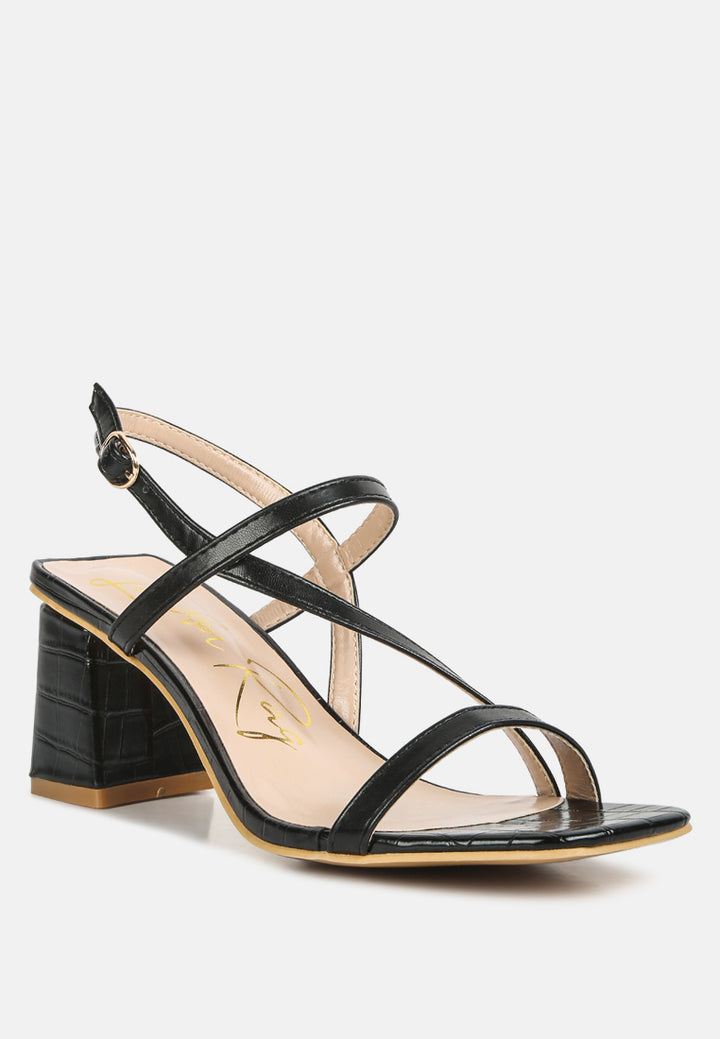 effieo croc texture block heel sandals#color_black
