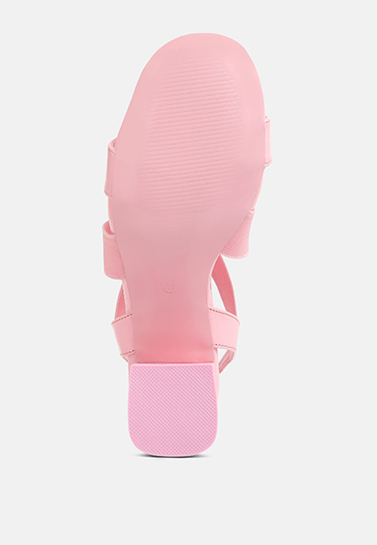 elastic straps block heel sandals#color_pink