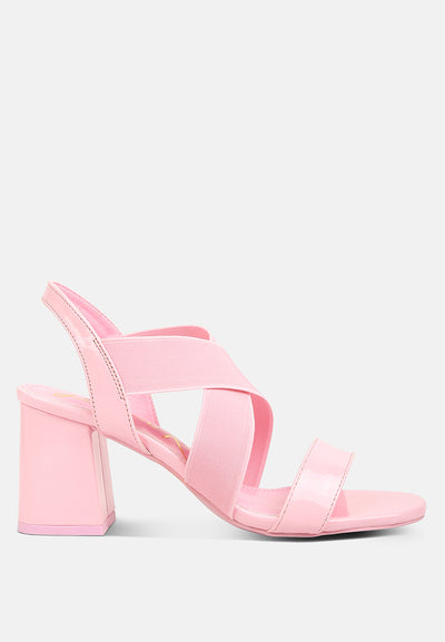 elastic straps block heel sandals#color_pink