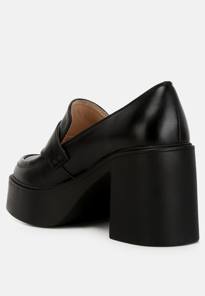 elspeth heeled platform leather loafers#color_black