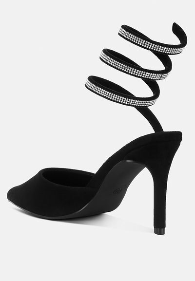 elvira rhinestone embellished strap up sandals#color_black