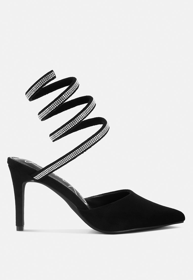elvira rhinestone embellished strap up sandals#color_black