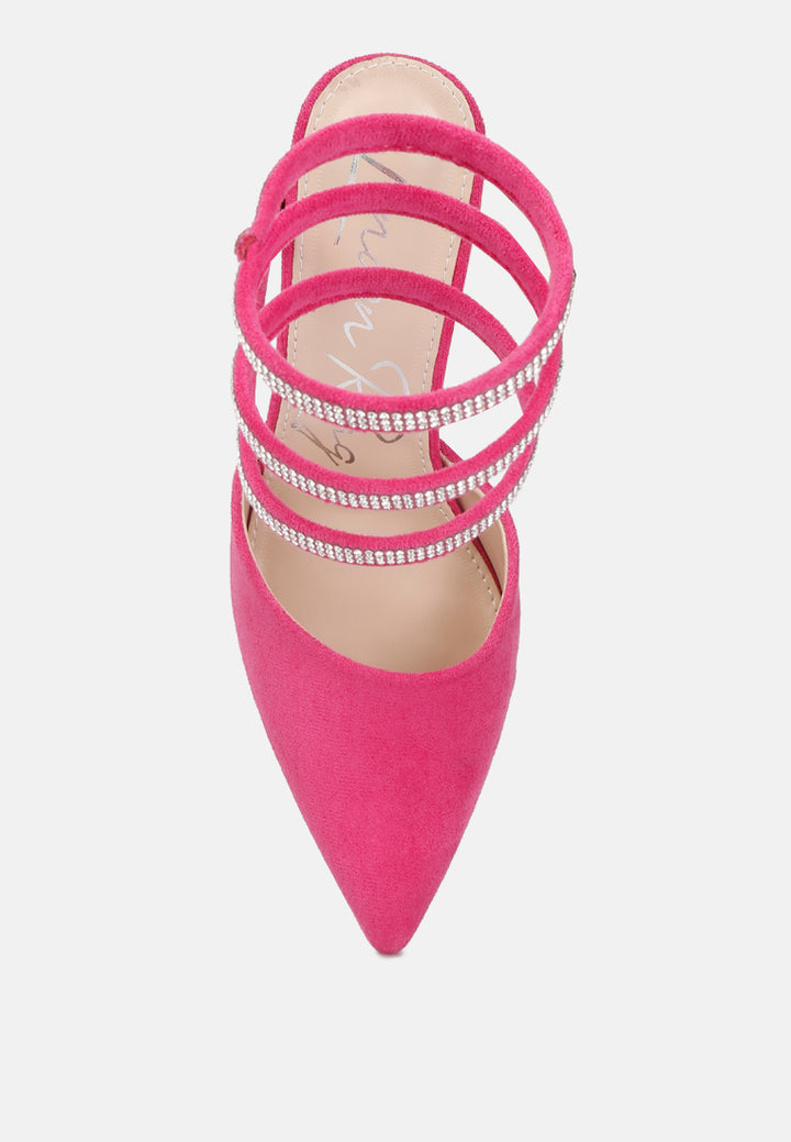 elvira rhinestone embellished strap up sandals#color_fuchsia