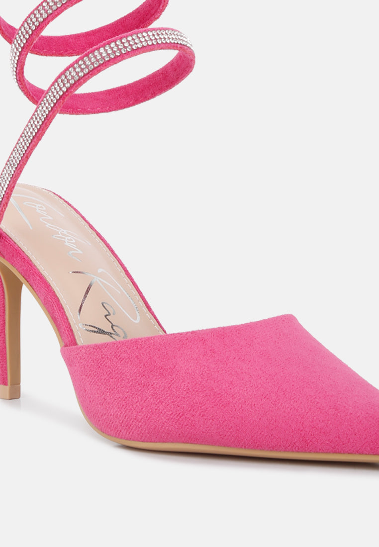 elvira rhinestone embellished strap up sandals#color_fuchsia