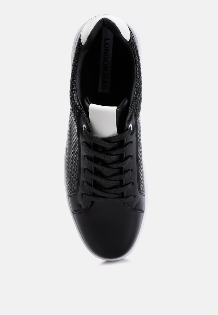 embossed lace-up sneakers by ruw#color_black