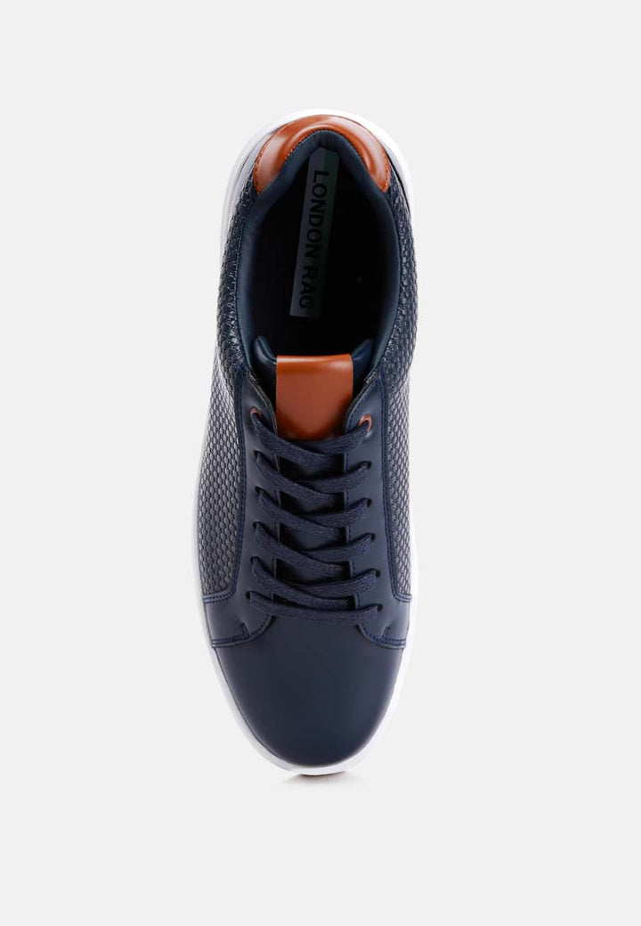 embossed lace-up sneakers by ruw#color_navy