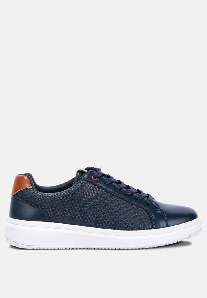 embossed lace-up sneakers by ruw#color_navy