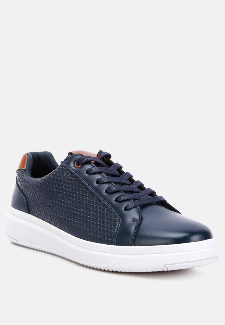 embossed lace-up sneakers by ruw#color_navy