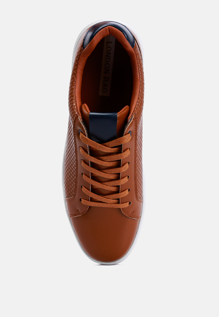 embossed lace-up sneakers by ruw#color_tan