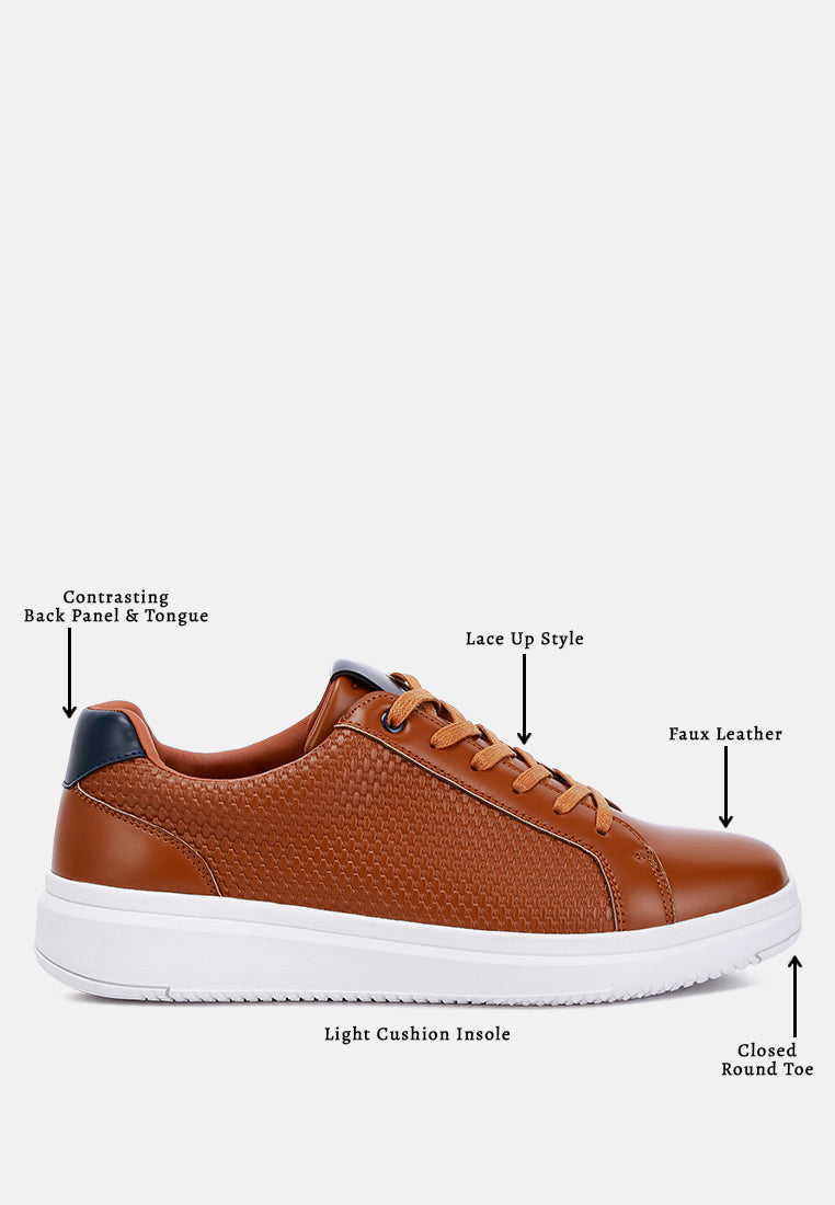 embossed lace-up sneakers by ruw#color_tan