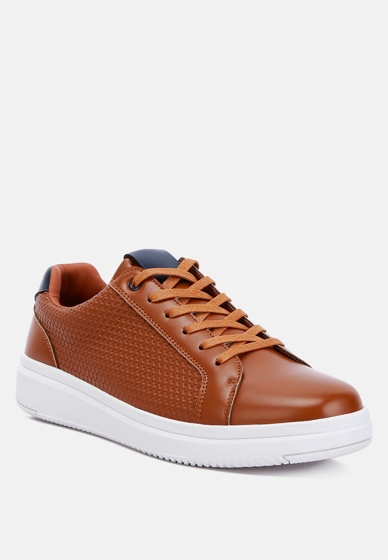 embossed lace-up sneakers by ruw#color_tan