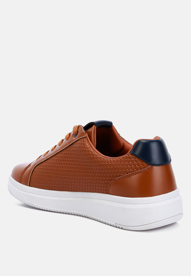 embossed lace-up sneakers by ruw#color_tan