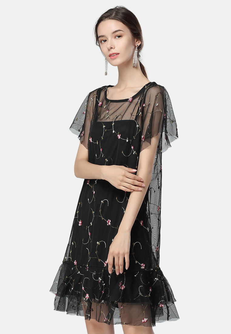 embroidered tulle dress#color_black