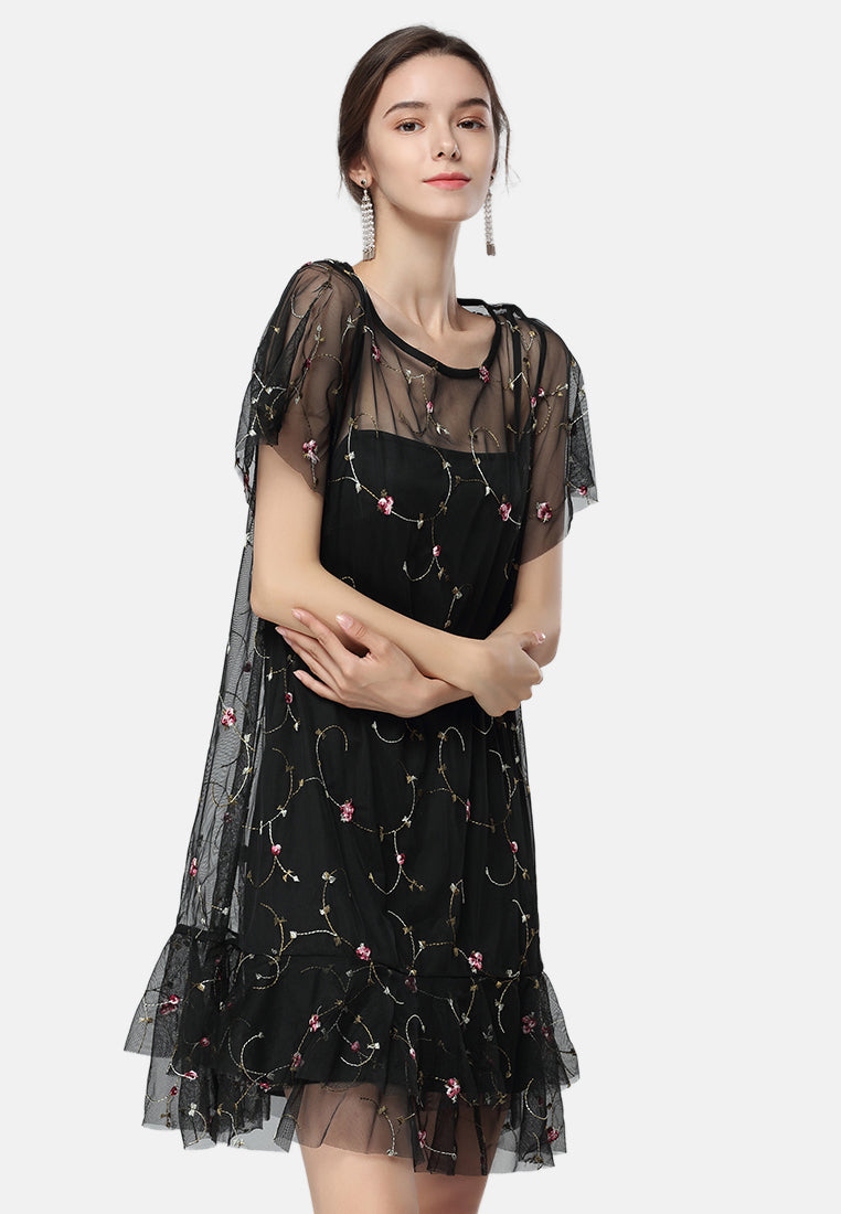 embroidered tulle dress#color_black