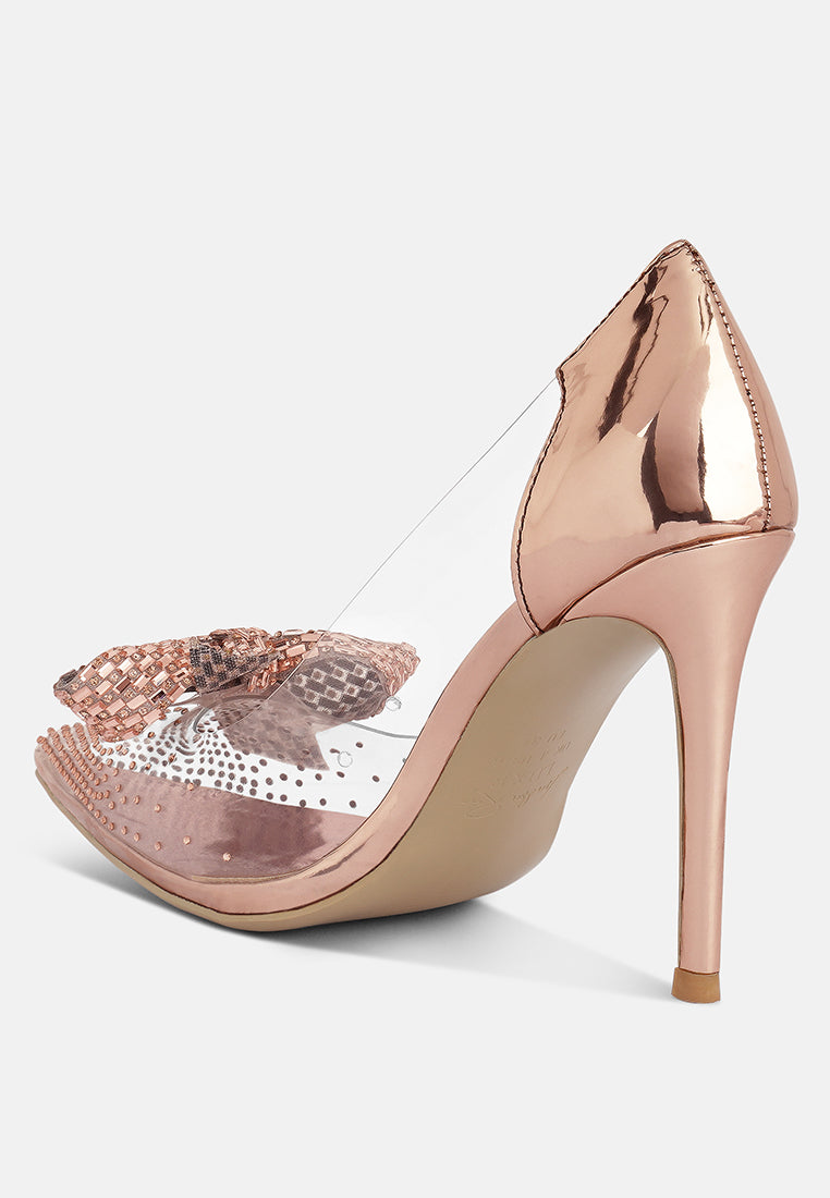 erika rhinestones embellished clear pump shoes#color_rose-gold