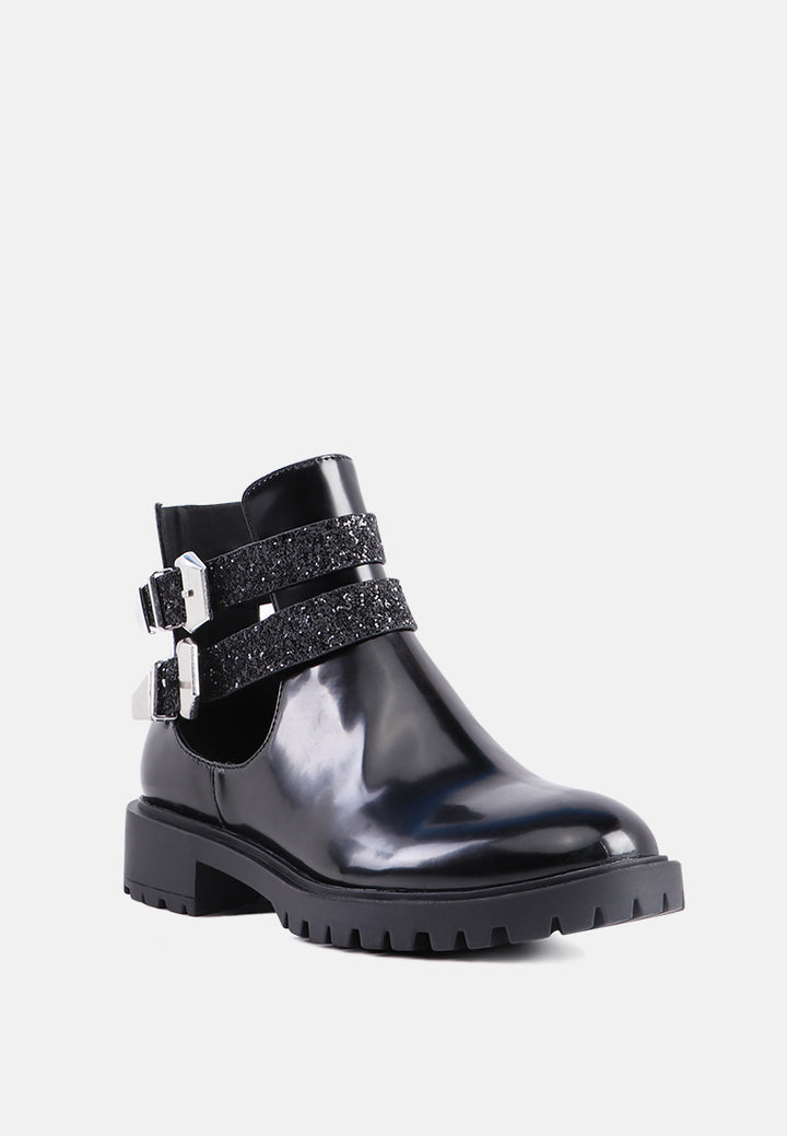 erner adjustable cut-out buckle boots#color_black-glitter
