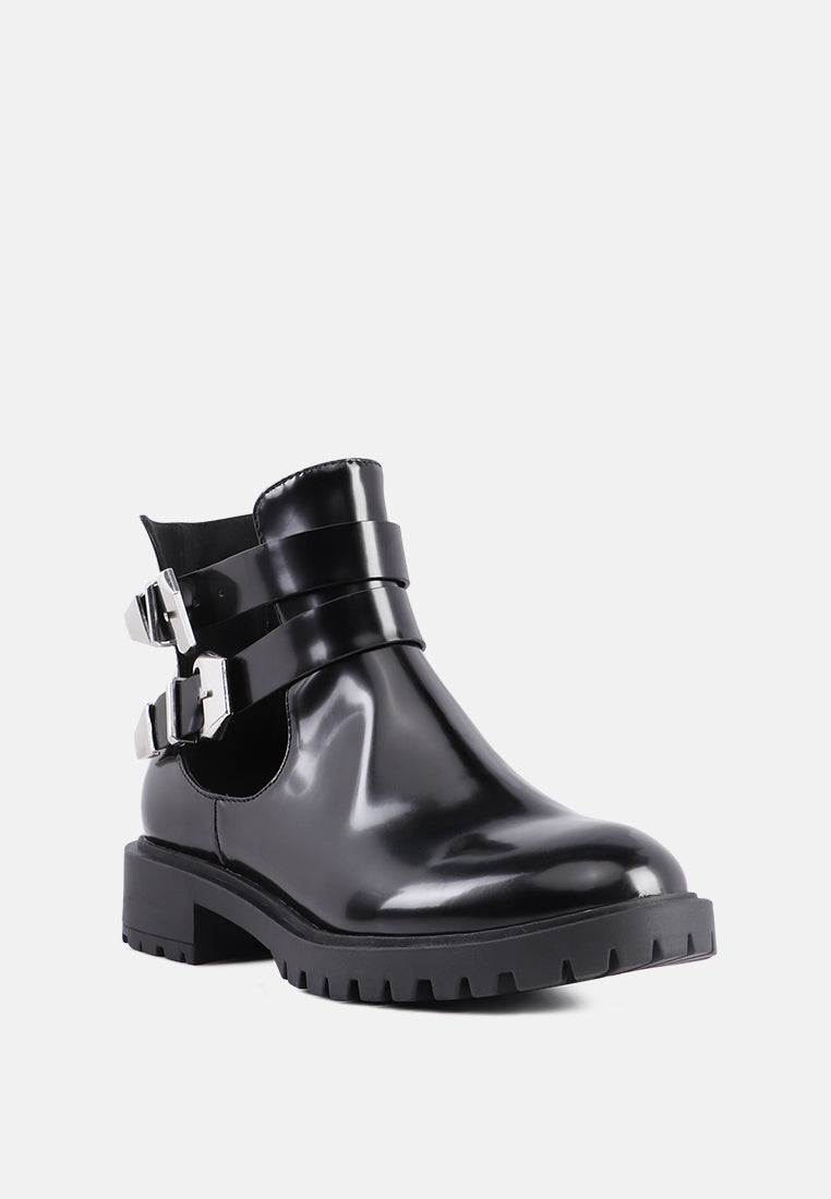 erner adjustable cut-out buckle boots#color_black