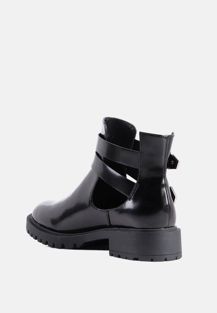 erner adjustable cut-out buckle boots#color_black