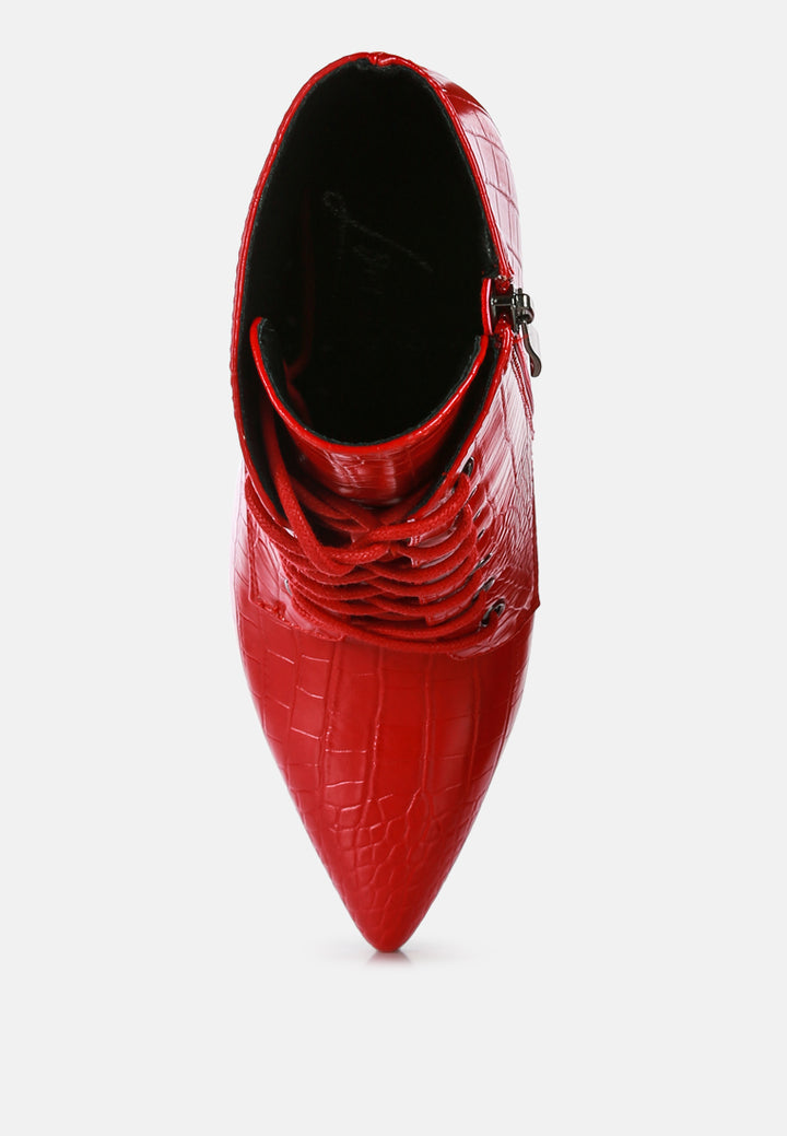 escala croc lace-up stiletto boots#color_red
