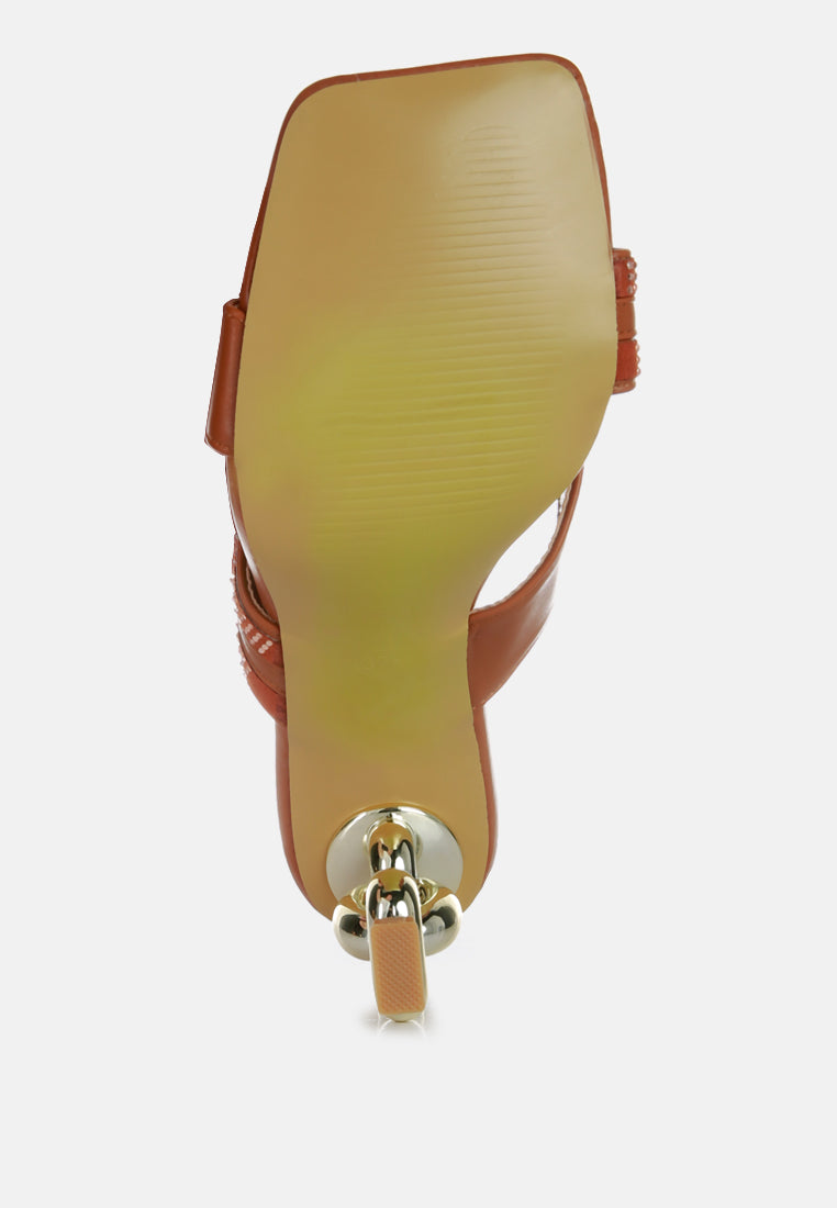 evelane metallic chain heeled diamante sandals#color_tan