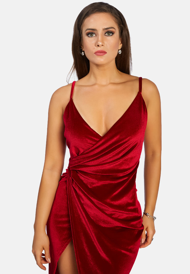 evening highlight spaghetti wrap dress#color_red