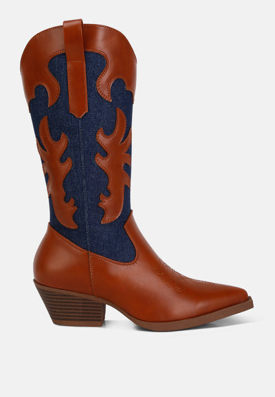 fallon faux leather patchwork cowboy boots#color_denim