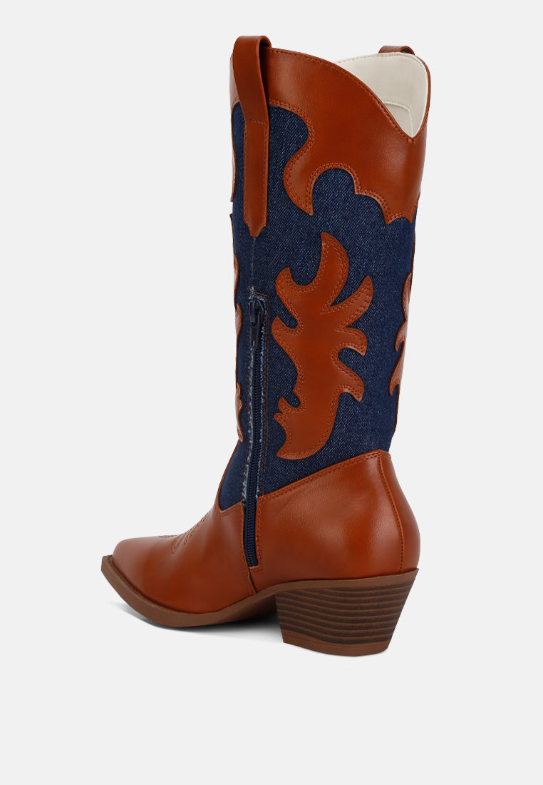 fallon faux leather patchwork cowboy boots#color_denim