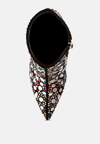 fancy mirror embellished platform high heel boots#color_black