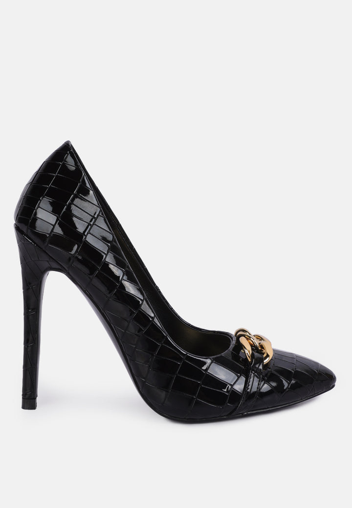 fanfare croc stiletto pump heels#color_black