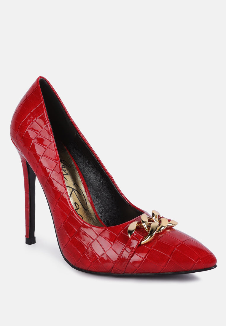 fanfare croc stiletto pump heels#color_red